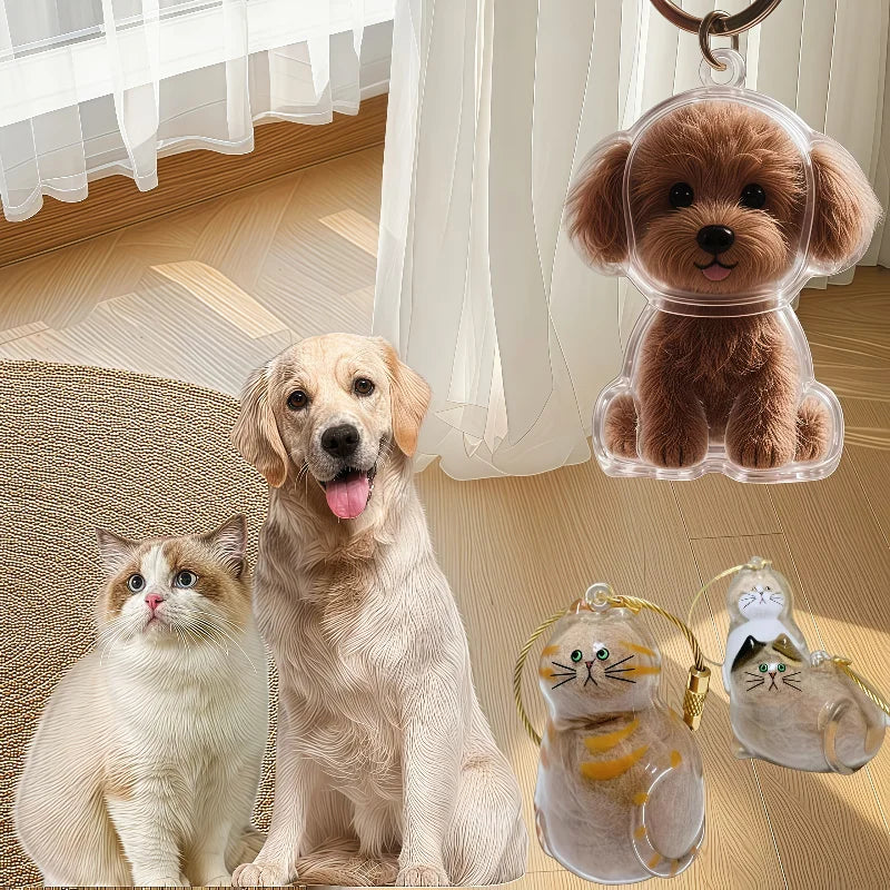 愛犬・愛猫といつでも一緒、透明ペット毛メモリアルキーホルダー